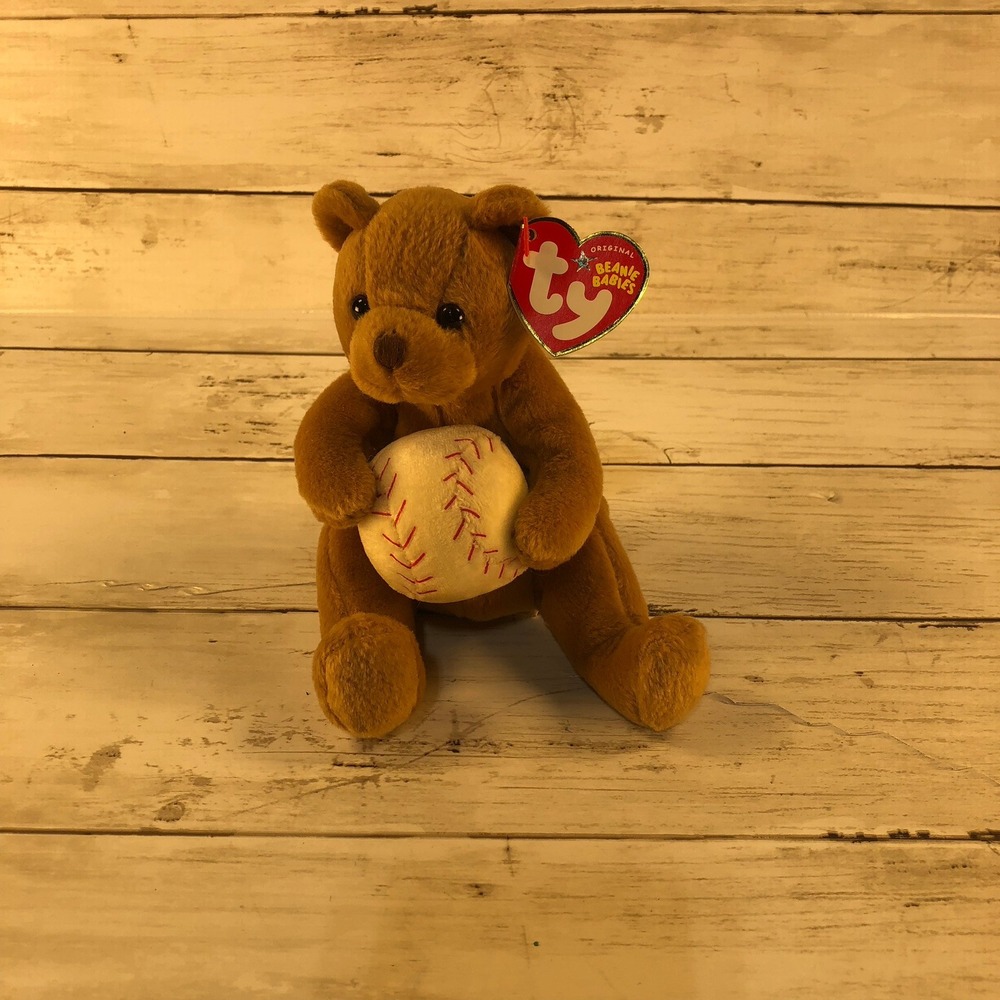Ty Beanie Babies Shortstop Baseball Bear Brown Plush Toy 2005